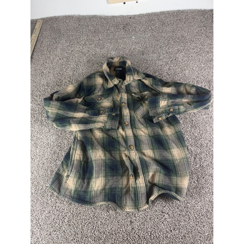 Buffalo Jeans Mens Plaid Button Down Shirt Green Blue‎ Tan  Cotton Size Medium